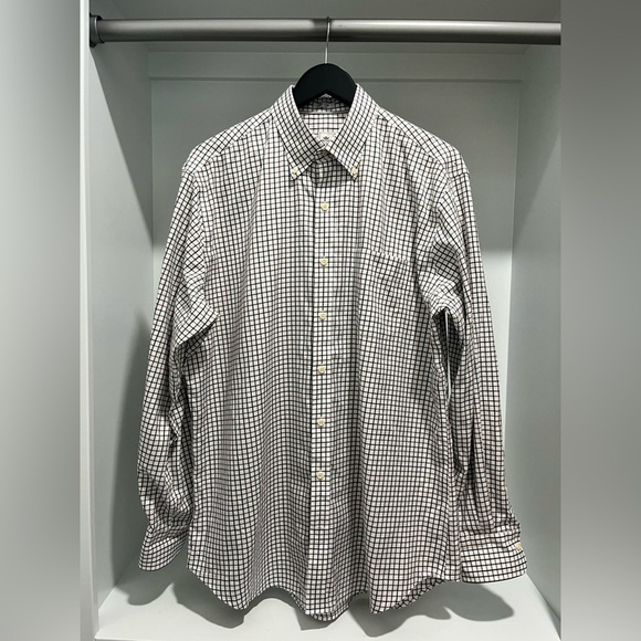 Peter Millar Nanoluxe Easycare black and brown check Button Down Shirt Large - Picture 1 of 9